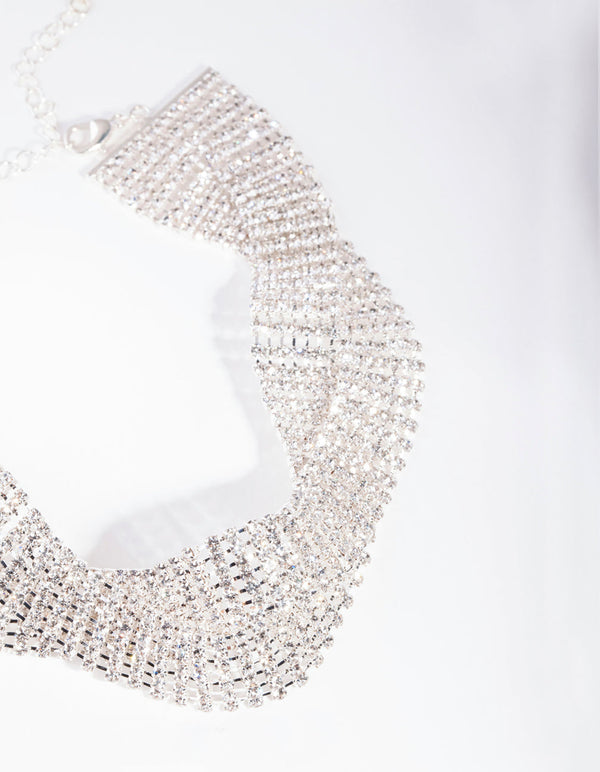 Silver Diamante Plait Choker Necklace