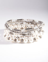 Rhodium Pearl Mixed Bead Bracelet Pack - link has visual effect only