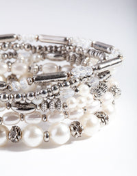 Rhodium Pearl Mixed Bead Bracelet Pack - link has visual effect only