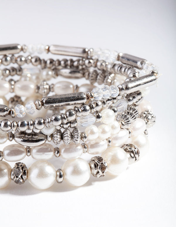 Rhodium Pearl Mixed Bead Bracelet Pack