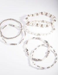Rhodium Pearl Mixed Bead Bracelet Pack - link has visual effect only