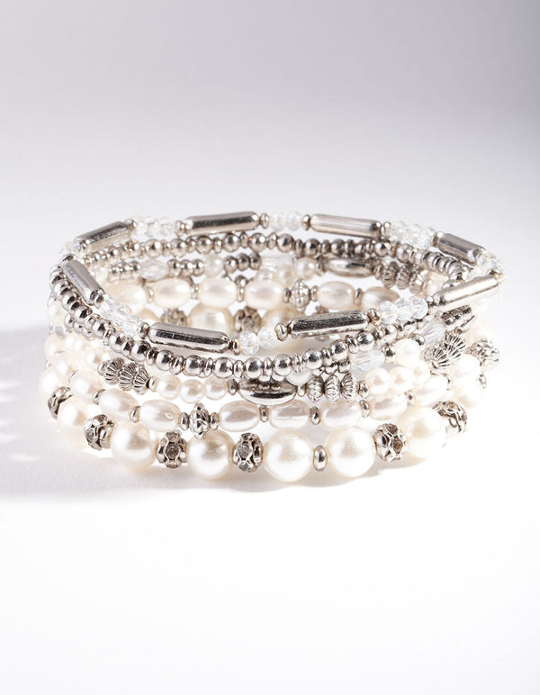 Rhodium Pearl Mixed Bead Bracelet Pack