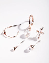 Rose Gold Pearl Cross Ear Stack - link has visual effect only
