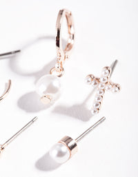 Rose Gold Pearl Cross Ear Stack - link has visual effect only