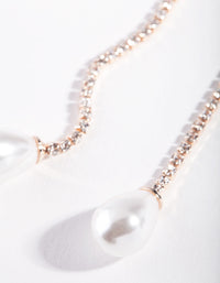 Rose Gold Diamante Chain Pearl Earrings - link has visual effect only