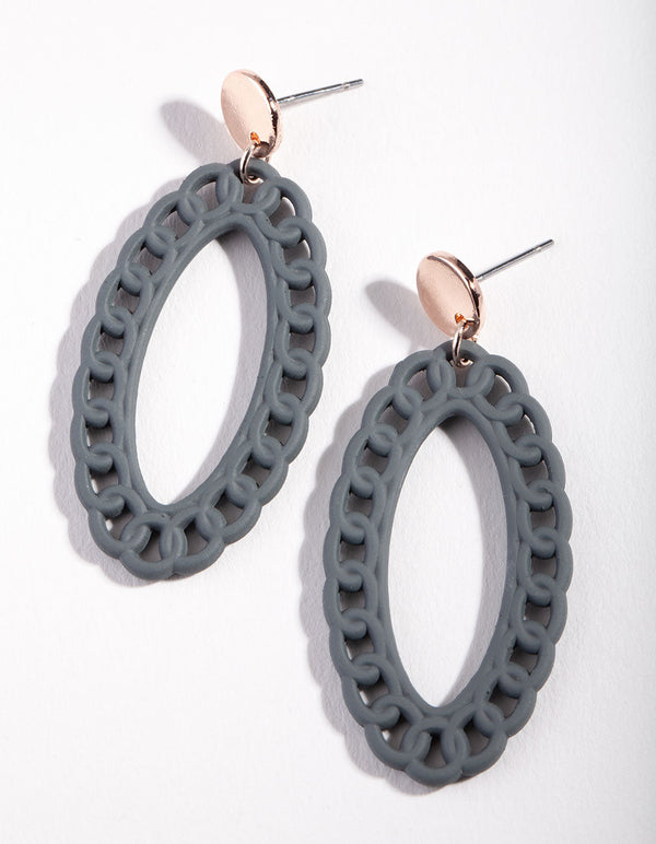 Rose Gold Deep Grey Chain Earrings