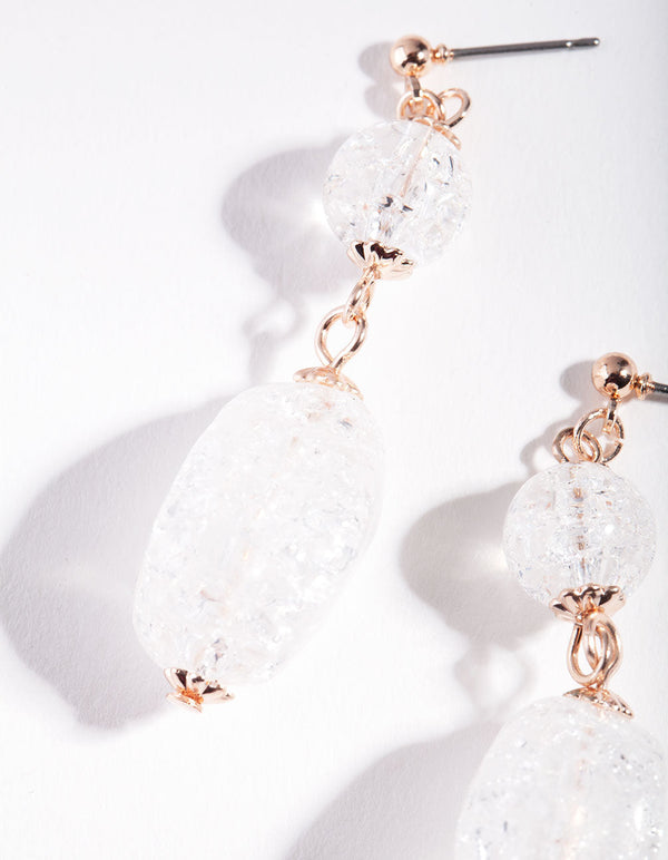 Rose Gold White Double Bead Drop Earrings