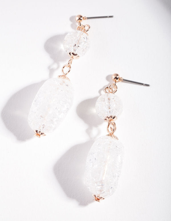 Rose Gold White Double Bead Drop Earrings