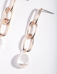 Rose Gold Pearl Chain Link Drop Earrings - link has visual effect only