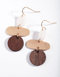 Gold Wooden Bead Drop Earrings - link has visual effect only
