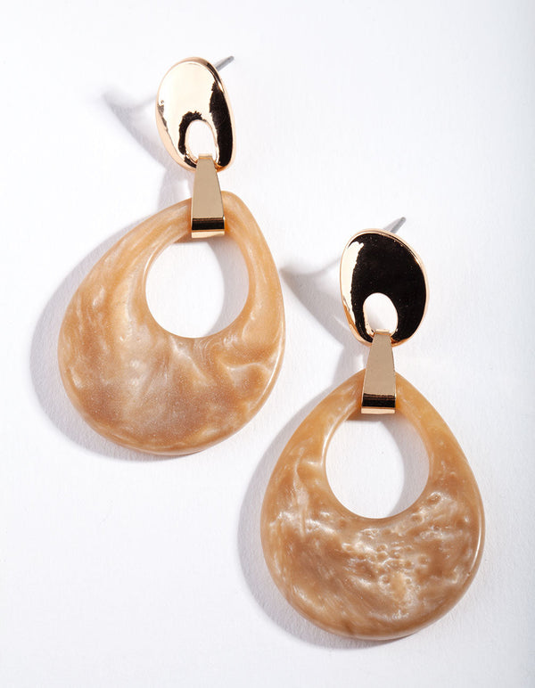 Gold Brown Loop Drop Earrings