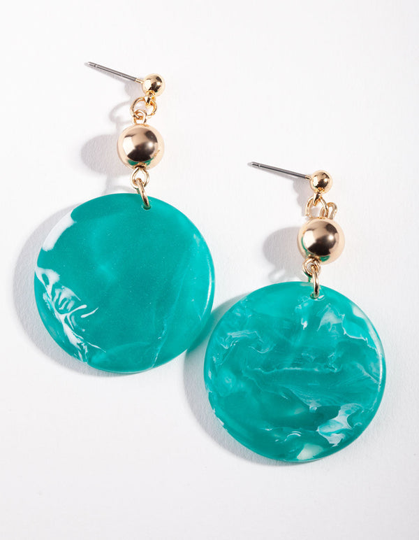 Gold Blue Disc Drop Earrings