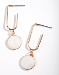 Gold White Enamel Circle Earrings - link has visual effect only