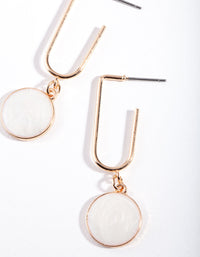 Gold White Enamel Circle Earrings - link has visual effect only
