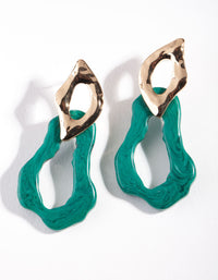 Gold Green Molten Acrylic Drop Earrings - link has visual effect only