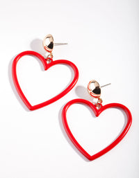 Gold Red Enamel Heart Earrings - link has visual effect only