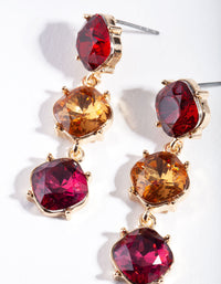 Gold Triple Red Gem Drop Earrings - link has visual effect only
