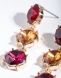Gold Triple Red Gem Drop Earrings - link has visual effect only