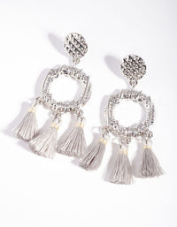 Rhodium Textured Tassel Earrings - link has visual effect only