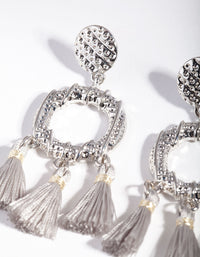 Rhodium Textured Tassel Earrings - link has visual effect only