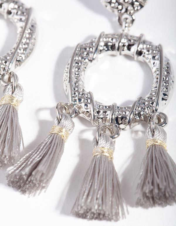 Rhodium Textured Tassel Earrings