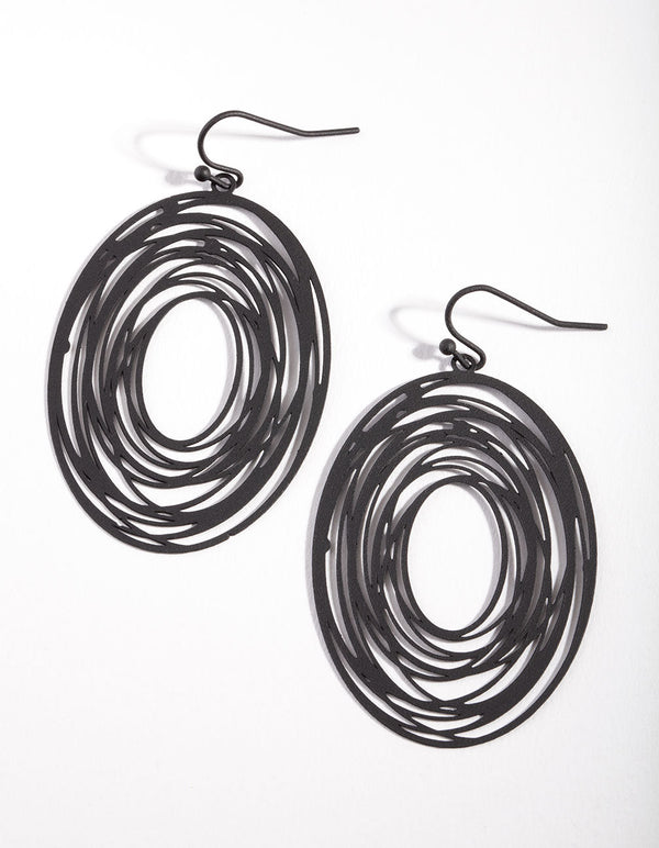 Black Swirl Wrap Oval Earrings