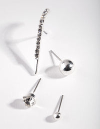Silver Diamante Spike Stud Earring 4 Pack - link has visual effect only
