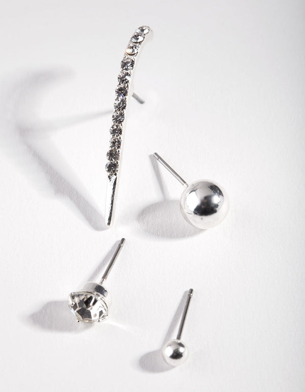 Silver Diamante Spike Stud Earring 4 Pack