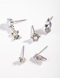 Antique Silver Leaf Flower Ear Stack - link has visual effect only