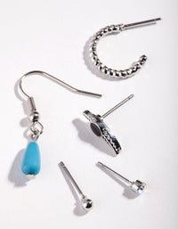 Rhodium Blue Feather Ear Stack - link has visual effect only