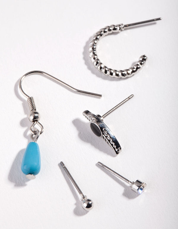 Rhodium Blue Feather Ear Stack