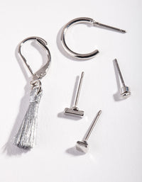 Rhodium Tassel Hoop Ear Stack - link has visual effect only