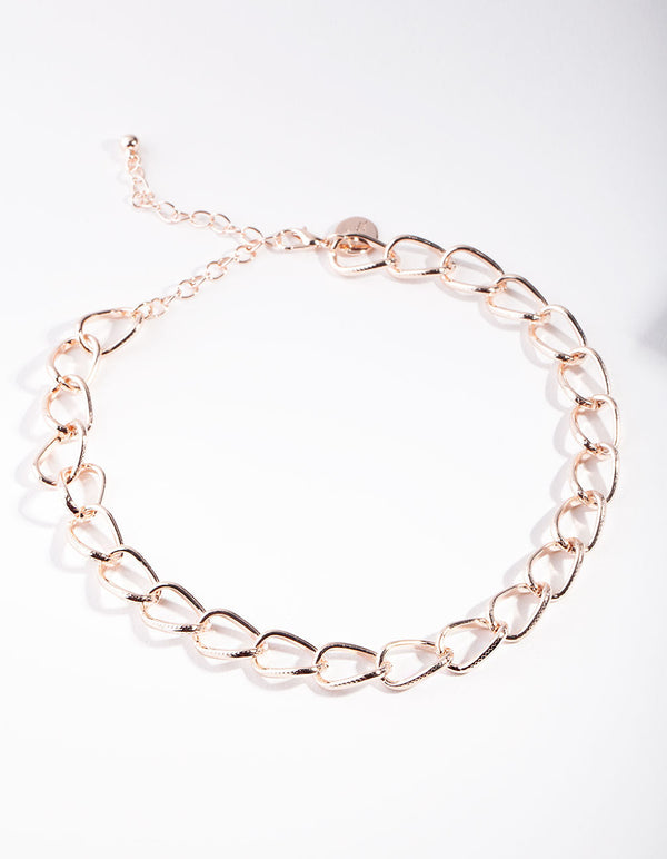 Rose Gold Textured Chain Choker Necklace