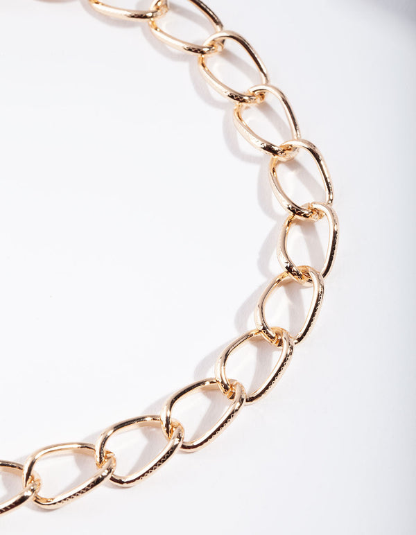 Gold Textured Chain Choker Necklace