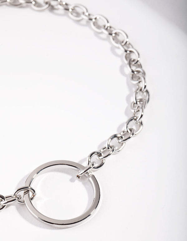 Rhodium Open Circle Choker Necklace
