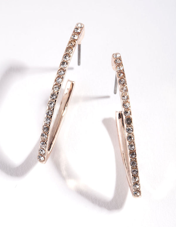 Rose Gold Diamante Point Hoop Earrings