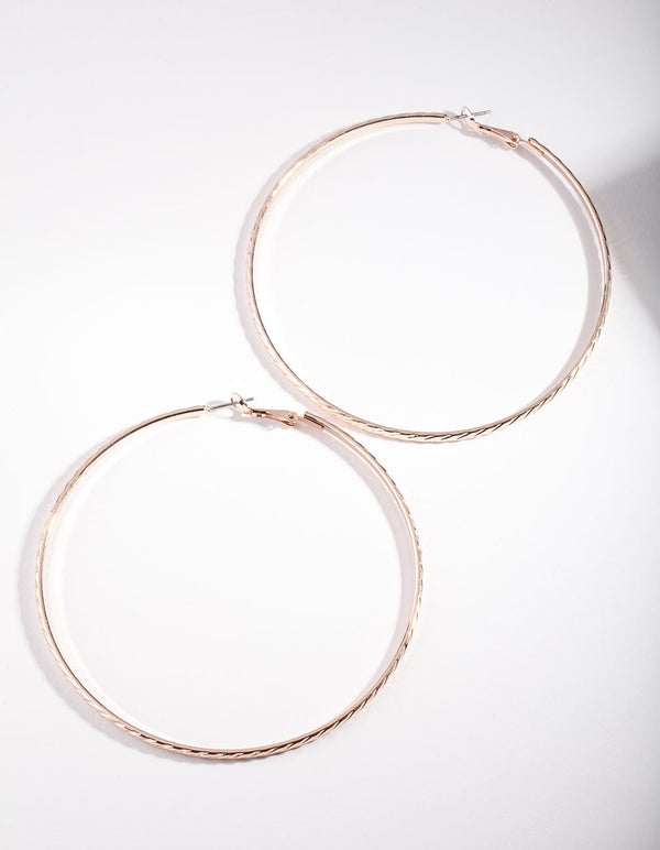 Rose Gold Line Indent Hoop Earrings