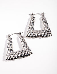 Rhodium Textured Trapeze Hoop Earrings - link has visual effect only