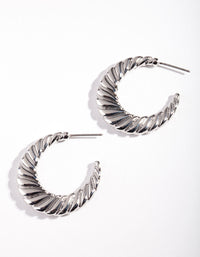 Rhodium Textured Open Hoop Earrings - link has visual effect only