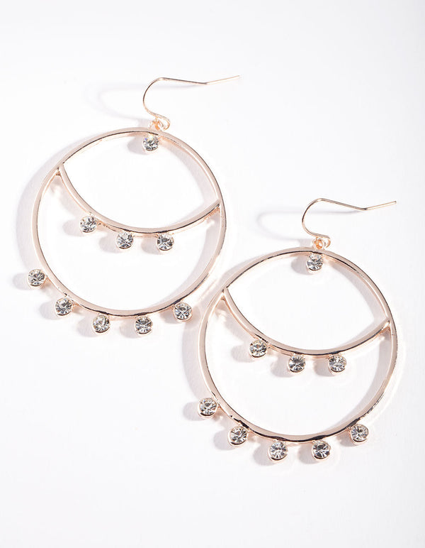 Rose Gold Diamante Circle Drop Earrings
