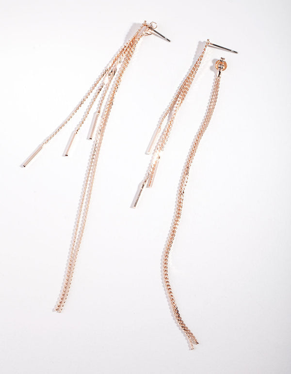 Rose Gold Long Twist Chain Earrings