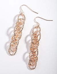 Rose Gold Textured Link Drop Earrings - link has visual effect only
