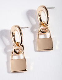 Gold Padlock Drop Earrings - link has visual effect only