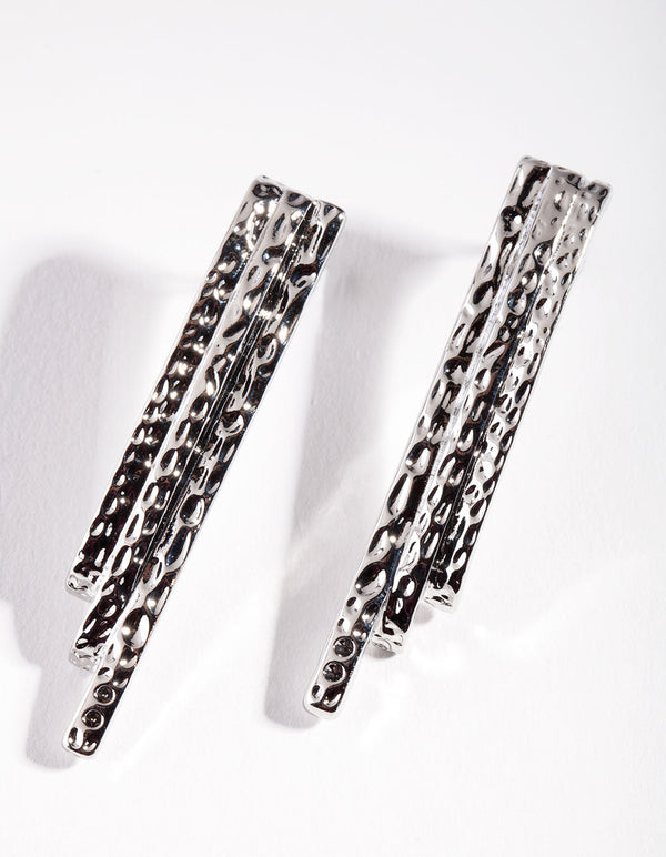 Rhodium Gradual Textured Drop Earrings