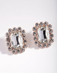 Rose Gold Diamante Halo Gem Earrings - link has visual effect only