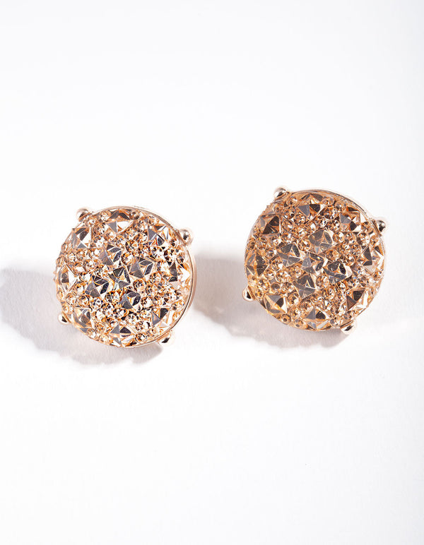 Rose Gold Diamante Textured Stud Earrings