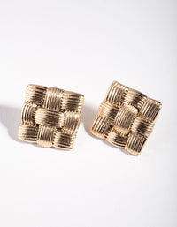 Gold Crosshatch Square Stud Earrings - link has visual effect only