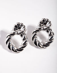 Rhodium Twisted Stud Loop Earrings - link has visual effect only