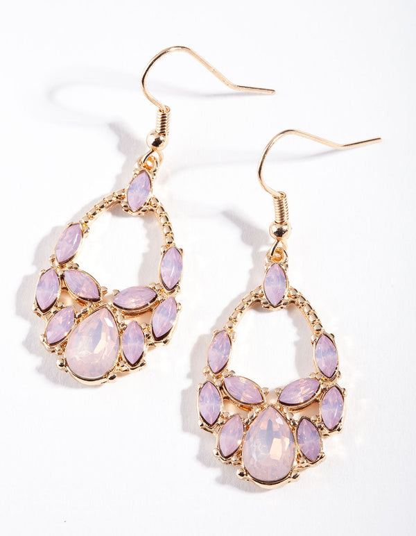 Gold Mini Iridescent Stone Drop Earrings