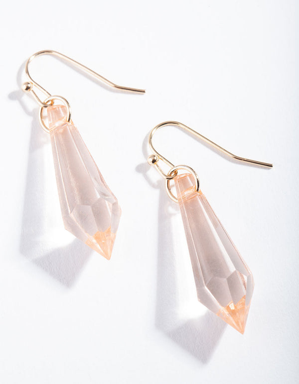 Gold Pink Crystal Bead Drop Earrings